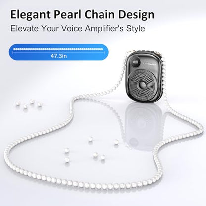 Voice Amplifier for Teacher,Portable Wired Voice Amplifier Headset | Microphone and Speaker,Rechargeable Mini Voice Amplifier for Classroom,Speech,Training,Tour Guide,Pearl Chain Design-White - color: Black