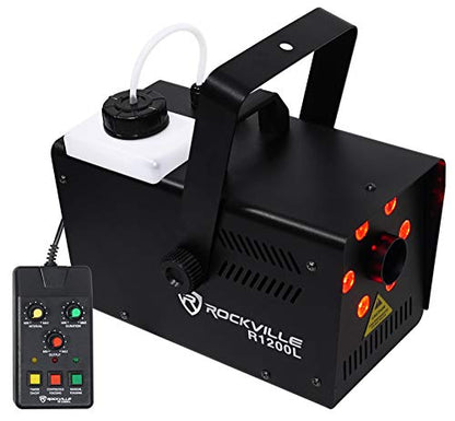 Rockville R1200L LED Fog Machine with RFJG Gallon Fog Fluid, 7-Channel DMX | 7-Channel DMX, 3-in-1 LEDs, Strobe Effect, Wired Remote, Wireless Timer Remote, 1-Gallon Fog Fluid, DJ/Stage Use, 2-Items