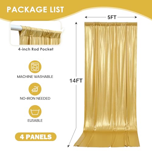 gogoparti 20x14FT Gold Sequin Backdrop Curtain - 4 Panels of 5x14FT Wrinkle-Free Reusable Glitter Drapes for Photography, Weddings, Birthdays & Parties - color: Gold, size: 5FT x 14FT(4 panels)