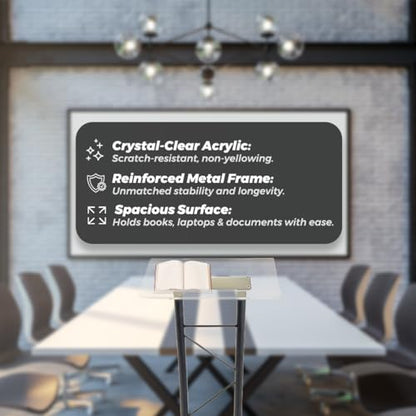 Kingdom Curved Metal Lectern with Acrylic Top, Stainless Steel Lectern Body and Clear Acrylic Top - Striking and Elegant for All Spaces - size: Design 05