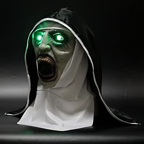 Scary Nun Mask, Latex Nightmare Masks with Scraf Halloween Scream Women Nun's Costume Conjuring Full Head Headwear Party Props