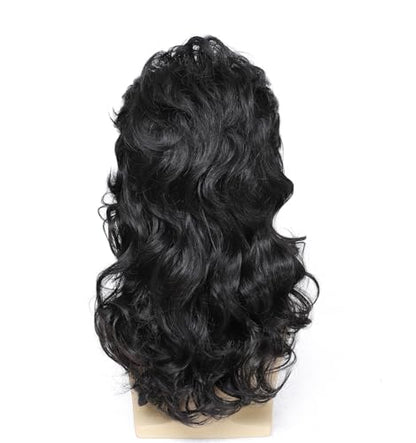 Mullet Wigs for Men 80s Costumes Fancy Party Accessory Cosplay Wig Men's Long Curly Mullet Wig with Sunglasses (Near Black) - color: 8002-Black