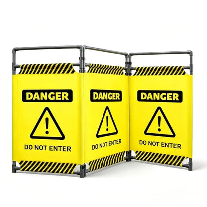 RELIANCER 3-Panel Safety Barricade,5.8FT Foldable Security Sign Barrier Gate,Safety Warning Barricade Fence,Traffic Barricades,Outdoor Crowd Control Barriers,Hazardous Area Driveway Isolation Gate - color: Yellow-2