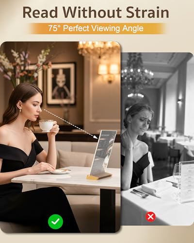 Acrylic Sign Holder 8.5 x 11 Inch with Walnut Wood Base, 1 Pack Clear Table Sign Holders for Tabletop Menu & Flyer Stand, Commercial Table Frames for Restaurant, Office, Coffee, Bar, Wedding, Hotel