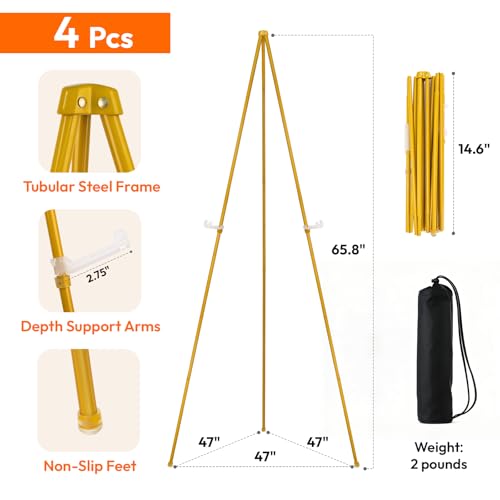 JEAWIWI 4 Pcs Lightweight Easel Stand, 66 Inch, Gold, with Portable Bags - color: Gold, size: 4 PCS