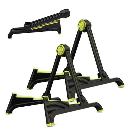 nalu Classic A-Frame Tripod Adjustable Guitar Stand for Acoustic Bass Electric Guitars and Ukuleles Folding Floor Stand Small Good for Traveling (GreenRubber+BlackFrame2pack) - color: GreenRubber+BlackFrame2pack