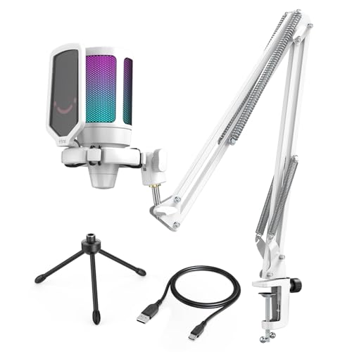 FIFINE USB Gaming Microphone Kit, PC Computer Streaming Mic with Metal Boom Arm Compatible with PS4/PS5 for Recording, Podcast, Video with Mute Button, Gain Knob, Pop Filter, Tripod Stand (A6W+CS1W)
