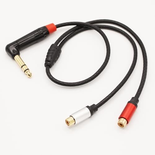 1/4 inch to Dual RCA Audio Cable 1.6ft, Gold Plated Right Angle 6.35mm Quarter inch Male TRS Stereo Plug to 2 RCA Phono Female Audio Y Splitter Cable,0.5m