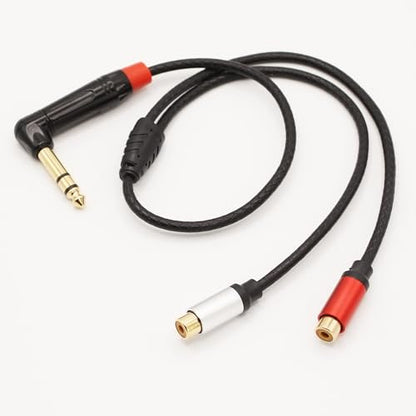 1/4 inch to Dual RCA Audio Cable 1.6ft, Gold Plated Right Angle 6.35mm Quarter inch Male TRS Stereo Plug to 2 RCA Phono Female Audio Y Splitter Cable,0.5m