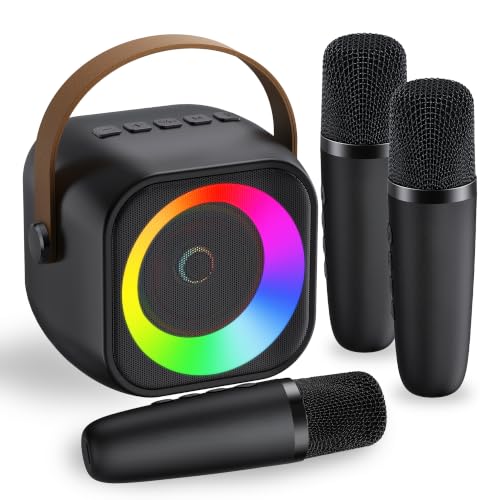 Karaoke Machine,Mini Portable Karaoke Speaker with 3 Wireless Microphones - color: Midnight