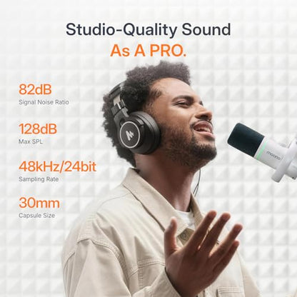 MAONO PD200W Hybrid Wireless Podcast Microphone for PC, Dynamic XLR USB Mic - color: White