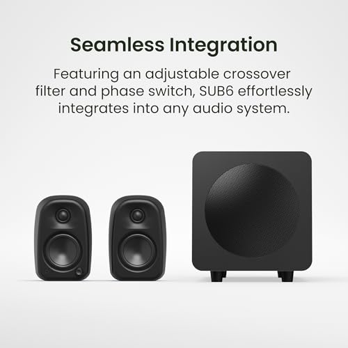 Kanto SUB6 Sealed Powered Subwoofer with 6” Woofer (Matte White & White Grille) - style: Matte White with White Grill