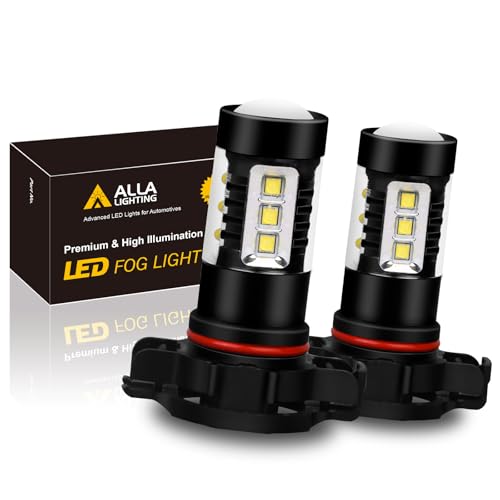 Alla Lighting Premium 80W 5201 DRL PS19W 5202 LED Fog Lights Bulbs Upgrade, 6000K Xenon White PG20-3 Base Extremely Super Bright 12V Lamps Replacement - size: 5201/5202/PS19W