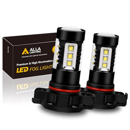 Alla Lighting Premium 80W 5201 DRL PS19W 5202 LED Fog Lights Bulbs Upgrade, 6000K Xenon White PG20-3 Base Extremely Super Bright 12V Lamps Replacement - size: 5201/5202/PS19W