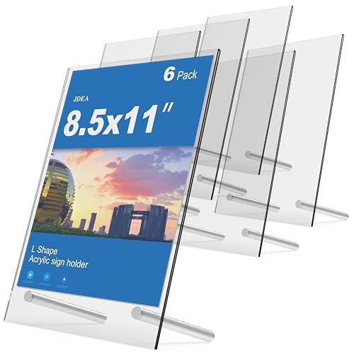 Clear Acrylic Sign Holder 8.5x11 Inch, Slanted Tabletop Display Stand with Metal Standoff Screws, Desktop Picture Photo Frame Menu Holder for Office, Countertop, Retail 6 Pack(8.5x11 inch 6pack) - size: 8.5x11 inch 6pack