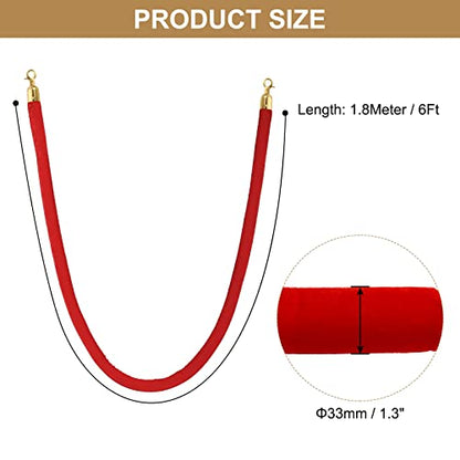 PATIKIL 6 Feet Red Velvet Stanchion Rope, Crowd Control Barrier Rope with Snap Hooks for Posts Stands Queue Divider of Hotel Theater, Golden - color: Red, size: 6 Feet