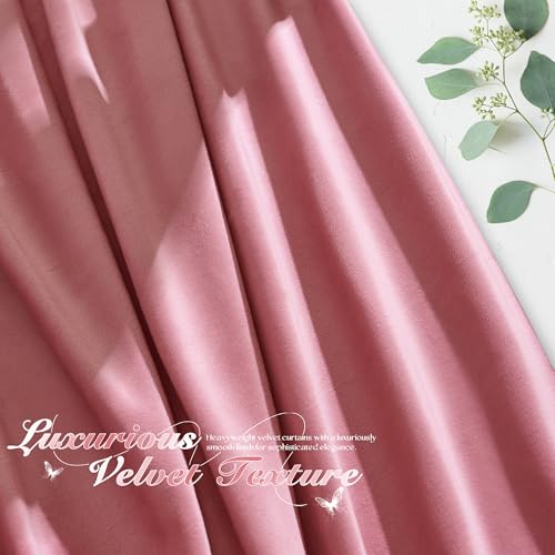 Manyshofu Pink Velvet Curtains, 2 Panels Blackout 52x84 | Luxurious Velvet Feel, Thermal Insulated Noise Reducing, Dual Back Tab And Rod Pocket Hanging, Machine Wash Fade-Resistant - color: Pink, size: 52"W x 84"L (Pack of 2)