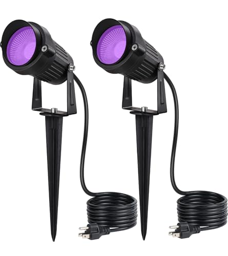 SUNVIE LED Black Light Spot Light Outdoor 10W Blacklight Spotlight Waterproof Halloween Spot Light Outdoor Black Light 120V Purple Spotlight Blacklights for Glow Party Decorations, 2Pack - size: No Sensor-10W-2 Pack
