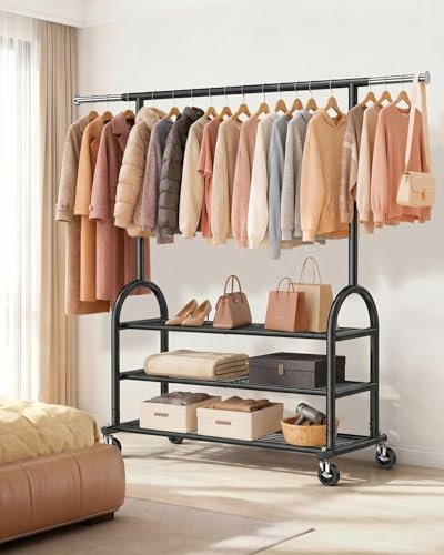 EAGMAK Rolling Clothes Rack Heavy Duty Clothing Racks with 3 Shelves, Black - color: Black, style: 3 Shelves