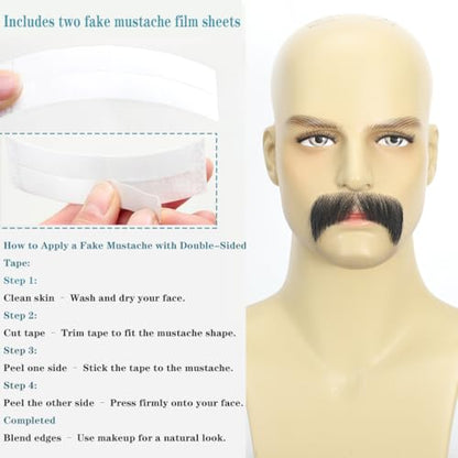 Hand-Tied Human Hair Fake Beard and Mustache for Costumes and Theater | Hand-knotted human hair on lightweight lace creates natural-looking facial hair for costumes, cosplay, theater and film - color: Style 4--black