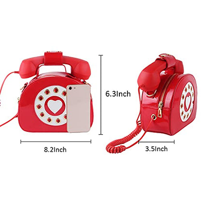SUKUTU Telephone Shaped Purse Shoulder Crossbody Tote Bags Women Retro Phone Top-Handle Handbags for Girls - color: Red