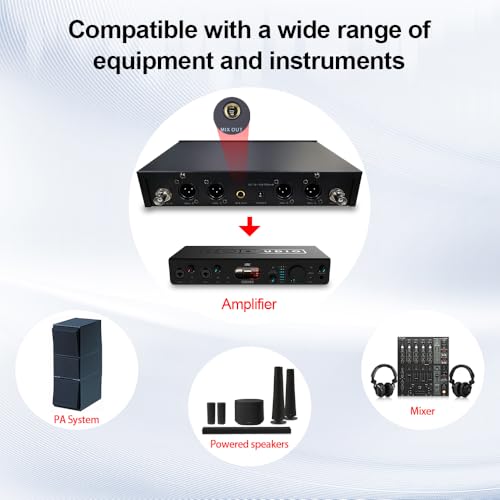 4 Channel UHF Wireless Microphone System with Lavalier Headset Mics, 4x50 Adjustable Frequencies, Ideal for Karaoke Meeting Church, 300ft Range (4 Bodypack)