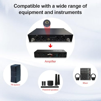 4 Channel UHF Wireless Microphone System with Lavalier Headset Mics, 4x50 Adjustable Frequencies, Ideal for Karaoke Meeting Church, 300ft Range (4 Bodypack)
