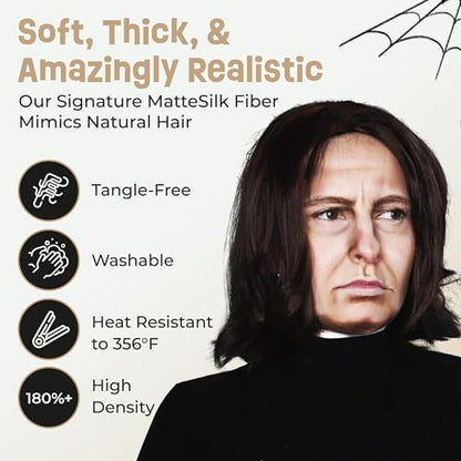 ALLAURA Compatible with Severus Snape Costume – Long Black Wig for Men – Dark Wizard, Professor, Vampire, Farquaad, Wick, Michael, Vincent Cosplay – Adult Halloween Hairpiece for Movie & Fantasy Looks - color: 8-Black