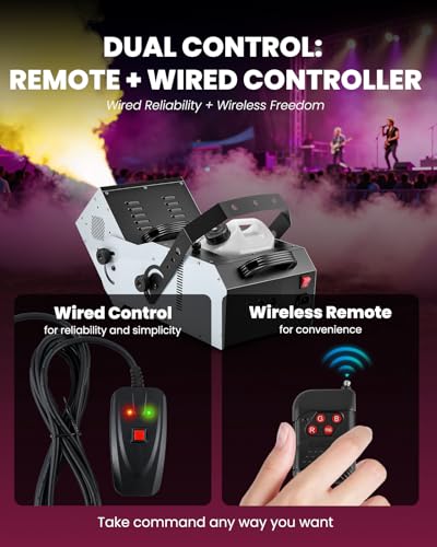 3000W Professional Fog Machine 180° Adjustable Nozzle, Haze＆Smoke Machine Vertical with Remote & Wired Control, 12 RGB LED Lights & 3L Tank for Parties, DJ, Stage, Clubs, Events