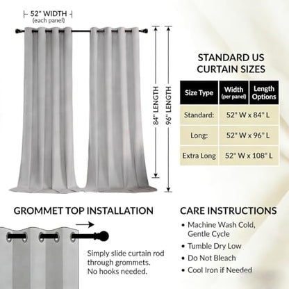 SNITIE Grey 52”x108” Long Velvet Curtains with Grommet - 2P - color: Grey, size: 52"W x 108"L (Pack of 2)