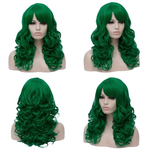 Cying Lin 18" Long Curly Dark Green Beehive Wigs Heat Resistance Fiber Synthetic Hair Party Cosplay Wigs Peluca (Dark Green) - color: Dark Green