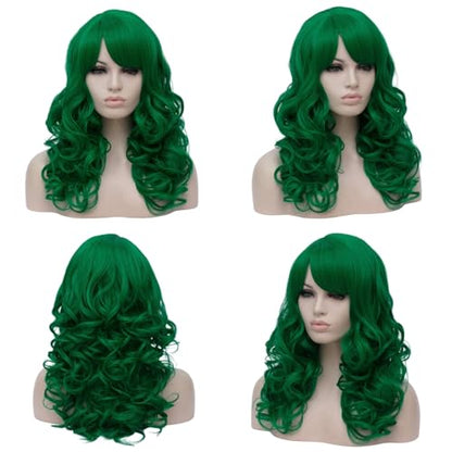 Cying Lin 18" Long Curly Dark Green Beehive Wigs Heat Resistance Fiber Synthetic Hair Party Cosplay Wigs Peluca (Dark Green) - color: Dark Green
