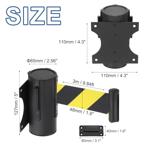 MECCANIXITY Fixed Wall Mount Retractable Belt Barrier, 9.84 ft Fixed Crowd Control Retractable Belts for Queue Black Yellow Diagonal Stripe Belt with Black ABS Case Pack of 4 - color: Black Yellow Stripe, size: 9.84 ft