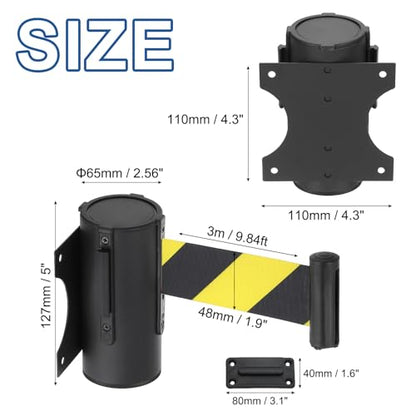 MECCANIXITY Fixed Wall Mount Retractable Belt Barrier, 9.84 ft Fixed Crowd Control Retractable Belts for Queue Black Yellow Diagonal Stripe Belt with Black ABS Case Pack of 4 - color: Black Yellow Stripe, size: 9.84 ft