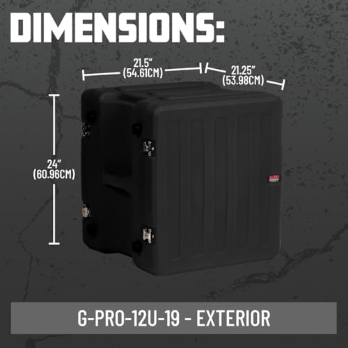 Gator Cases Pro Series 12U Rack Case, Standard 19" Depth (G-PRO-12U-19) | Made in the USA Molded Hard Shell Front & Rear Threaded Rack Rails Side Carry Handles - size: 12U Rack Space, style: Standard - 19" Deep