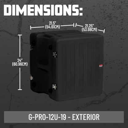 Gator Cases Pro Series 12U Rack Case, Standard 19" Depth (G-PRO-12U-19) | Made in the USA Molded Hard Shell Front & Rear Threaded Rack Rails Side Carry Handles - size: 12U Rack Space, style: Standard - 19" Deep