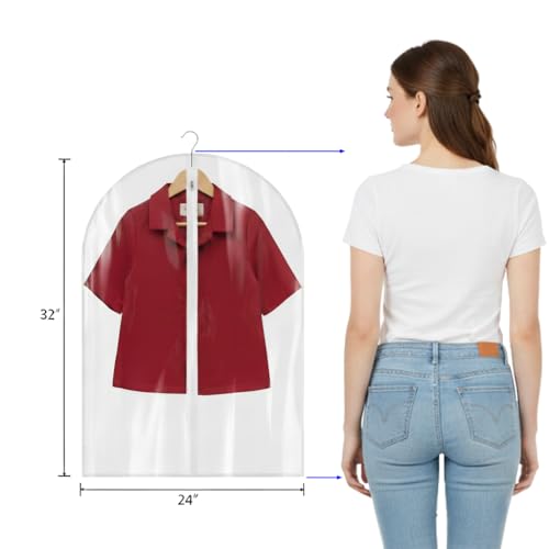 All Clear Garment Bags for Travel - 32” PEVA Waterproof Suit Cover with Zipper for Hanging Clothes, Shirts, Sweaters - Durable Dresser for Closet Storage, Dustproof & Moisture Resistant - 32”/6 Pack - size: 32" -6 Pack