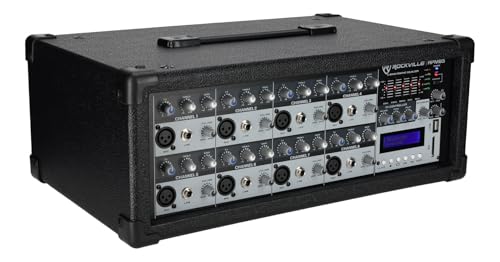 Rockville RPM85 2400W Powered 8 Channel Mixer, Bluetooth, USB/SD, 5 Band EQ, Adjustable Echo/Delay, +15V Phantom Power, for Live Music and Events