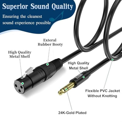 6.35mm (1/4 Inch) TRS Male to XLR Female Cable 4 Ft, Balanced Professional Shielded Stereo Microphone Cable Cord, Gold Plated for Mixer AMP Speaker Amplifier with 6.35 to 3.5mm Adapter+Ties - size: 4FT, style: 6.35mm to XLR Female