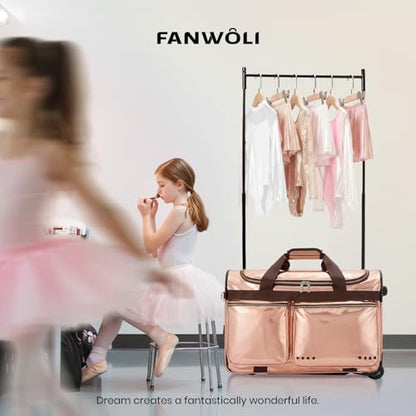 Fanwoli 28" Dance Bag with Garment Rack, Waterproof Competition Duffel - color: Maillard Brown