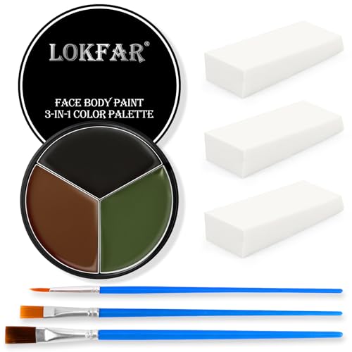 Black Brown Green Face & Body Paint - Blendable Facepaint Foundation with Sponge & Brush for Skin, Professional Halloween Face Make-up Kit for Camo Hunting Army Military Deer Camouflage Dirt Costume - color: 07 Camo/Hunting