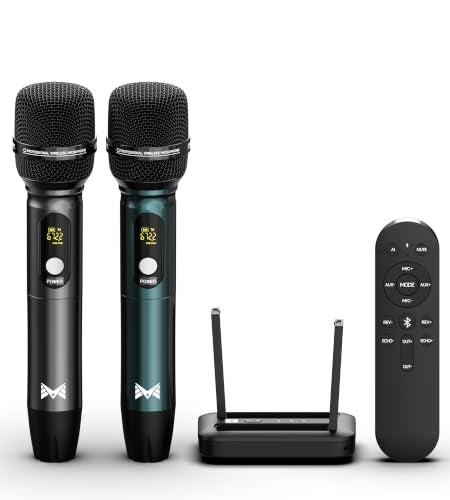 Portable Karaoke Machine with AI Voice Removal & Studio-Grade Reverb - Wireless Microphones System, Bluetooth 5.0, Professional Mics for Home Singing - color: Black