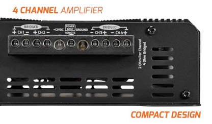 PRV Audio QS800.4 2 Ohm Compact 4 Channel Car Audio Amplifier 4 x 220 Watts RMS at 2 Ohm - 800 Watt Amp 12 Volts Amp Class D Bridgeable 800x4 High Power Stereo