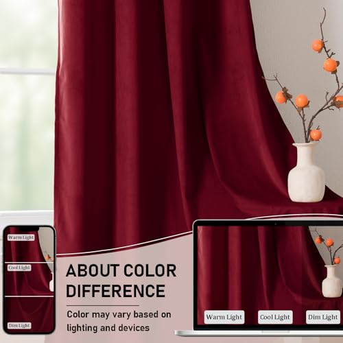 JIUZHEN Red Velvet Blackout Curtains 42W x 63L 2 Panels with Tiebacks - color: Wine Red, size: 42"W x 63"L (Pack of 2)
