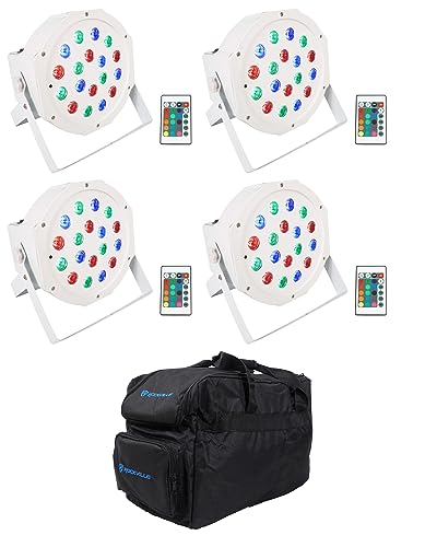 Rockville Battery PAR 50 White Rechargeable Up-Light 4-Pack with RLB30 Bag | 8-10 Hour Runtime, 18x 1W RGB LEDs, 3-Pin XLR In/Out, 7 DMX Channels, Sound Activated, 4 Remotes, DJ Wash Lighting, 5-Items