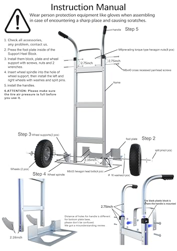 Suzhi Two Large Wheel Hand Truck Dolly Cart with Wheels Heavy Duty/with 2 Wheels / 600Lbs Load, 2 Straps for Furniture/Appliance/Carton/Warehouse/Office /10 Minutes to Install as Video - color: White