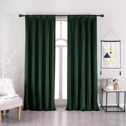 nanbowang Dark Green Velvet Curtains - 42 Inches Width 63 Inches Long Soft Curtain Rod Pocket Thermal Insulated Window Treatment for Bedroom 2 Panels - color: Dark Green, size: 42"W x 63"L (Pack of 2)