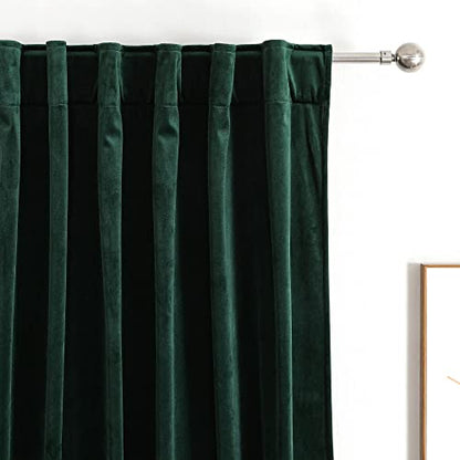 Benedeco Emerald Green Velvet Blackout Curtains 52x108, 2 Panels | Elegant Room Darkening Thermal Insulated Noise Reducing Velvet Window Drapes with Back Tab and Rod Pocket for Living Room - color: Emerald Green, size: 52"W x 108"L (Pack of 2)