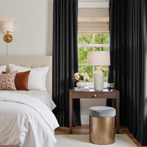 Lazzzy Blackout Black Velvet Curtains Rod Pocket 42×96 Inch 2 Panels - color: R | Black, size: 42"W x 96"L (Pack of 2)