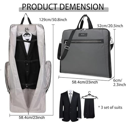 BESMART Garment Bags for Travel, 51" Large Suit Bag for Business Trips | Waterproof,Hangs 3 Suits,Foldable,Wrinkle Free Spacious Luggage Suit Cover,Adjustable Strap,Carry On Flight Approved,Grey - color: Grey